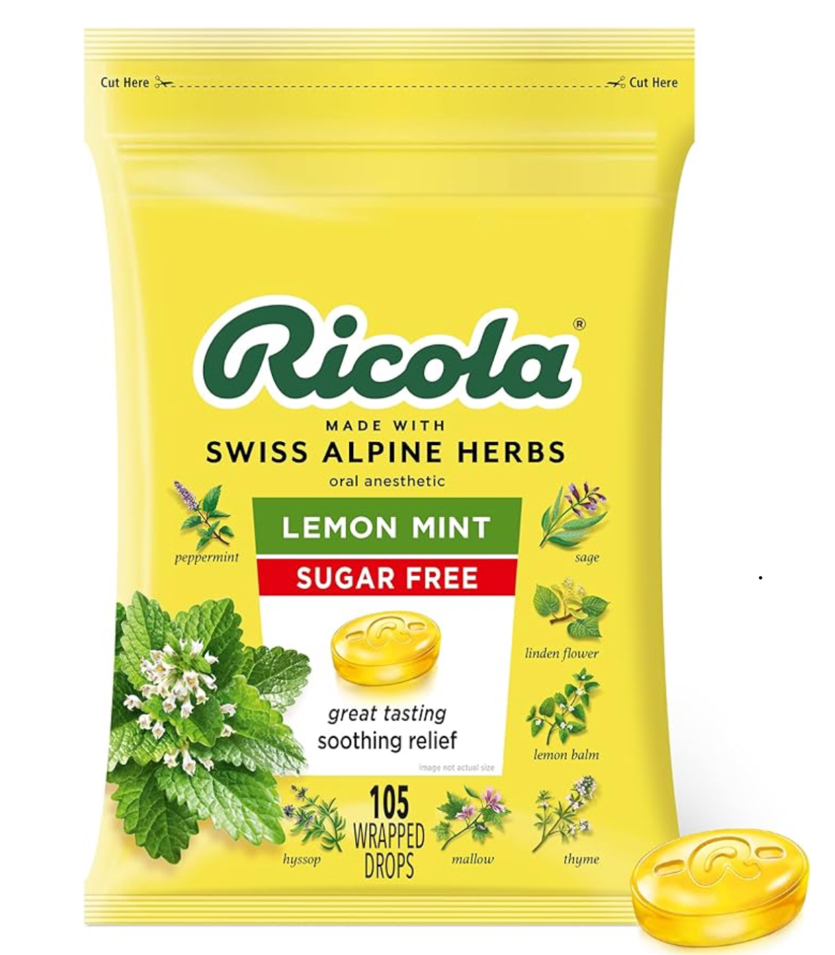 Ricola Sugar Free Lemon Mint Herbal Cough Suppressant Throat Drops